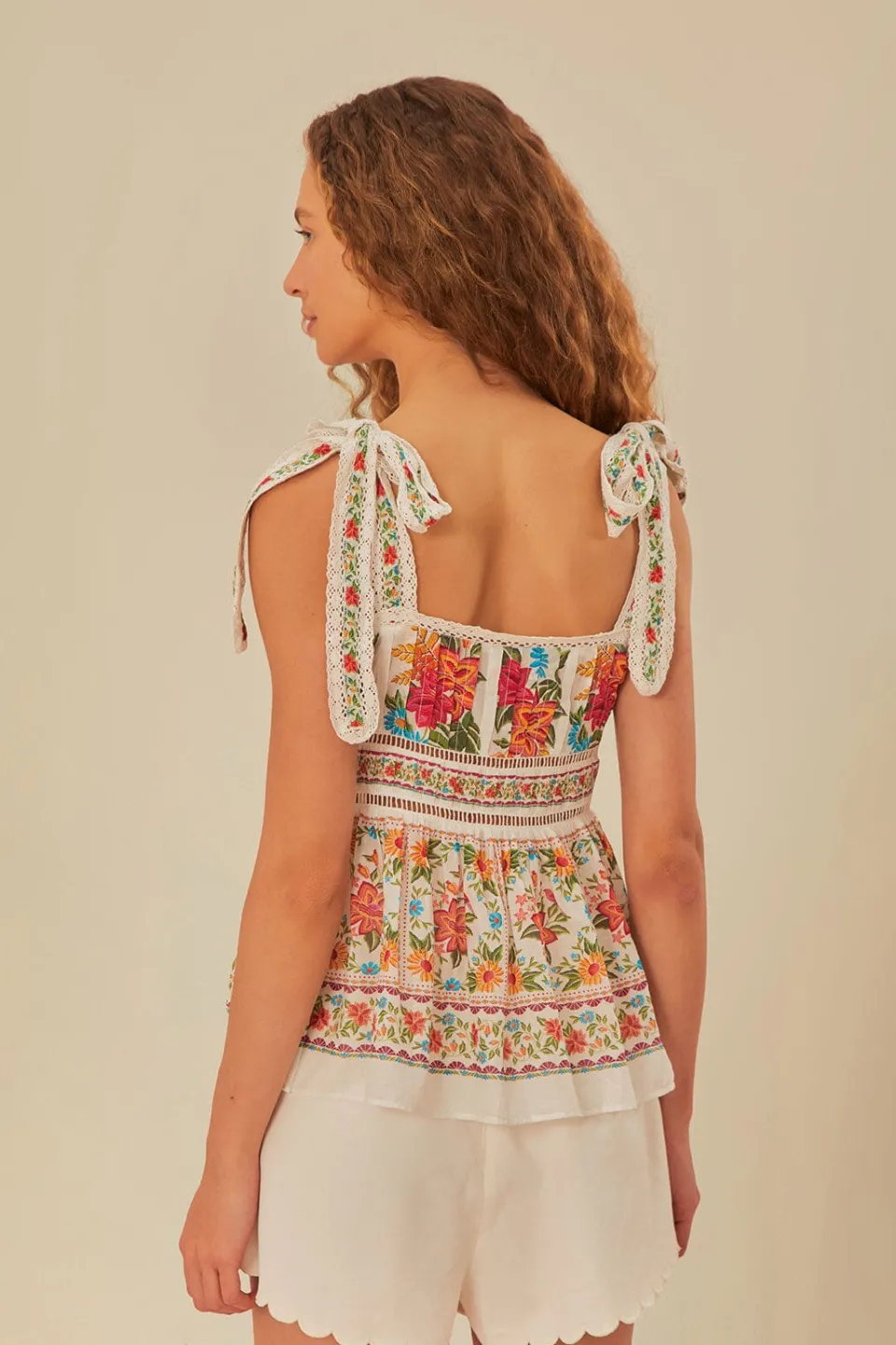FARM Rio Off-White Bloom Garden Sleeveless Blouse Outlet