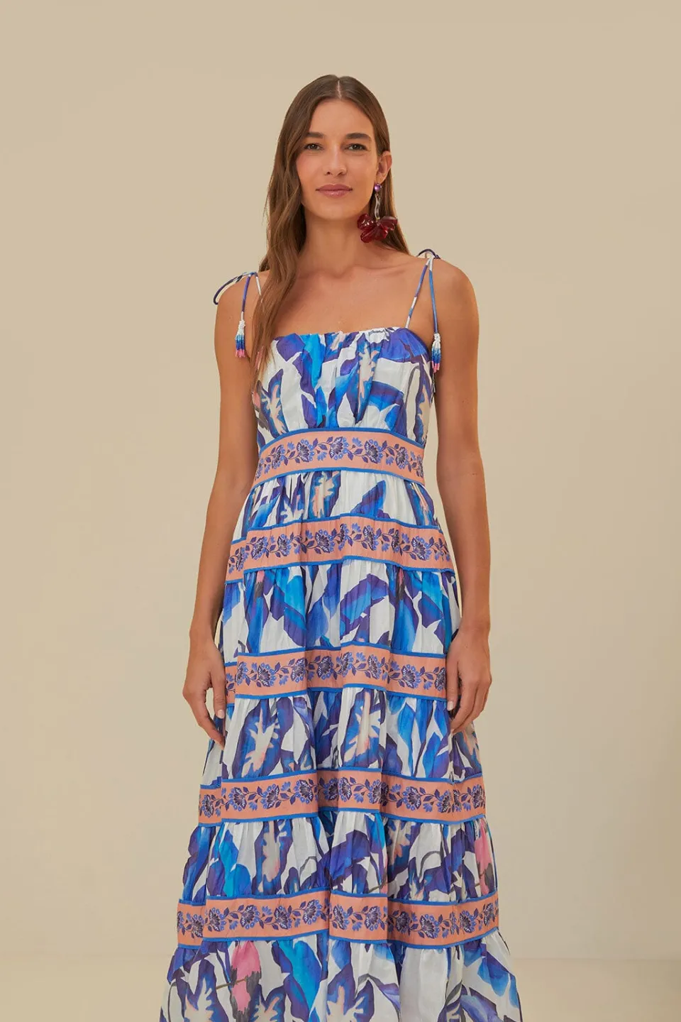 FARM Rio Off-White Blue Foliage Midi Dress Best