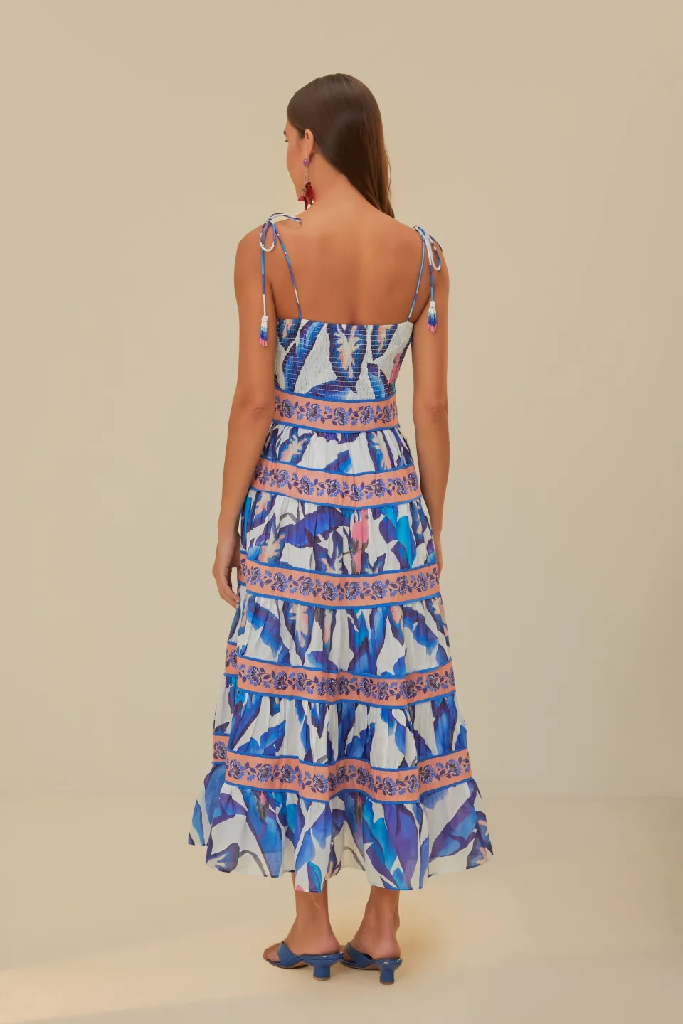 FARM Rio Off-White Blue Foliage Midi Dress Best