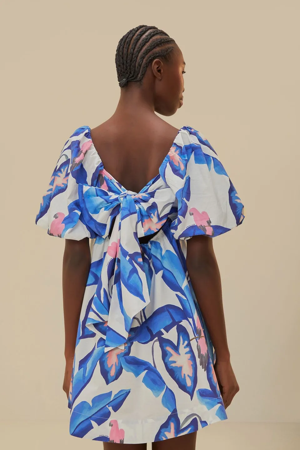 FARM Rio Off-White Blue Foliage Mini Dress Clearance