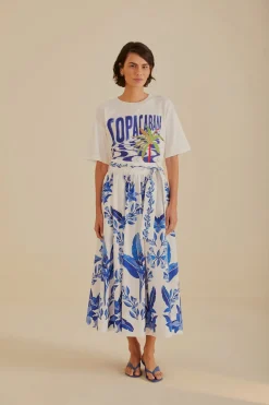 FARM Rio Off-White Blue Yard Organic Cotton Midi Skirt Online