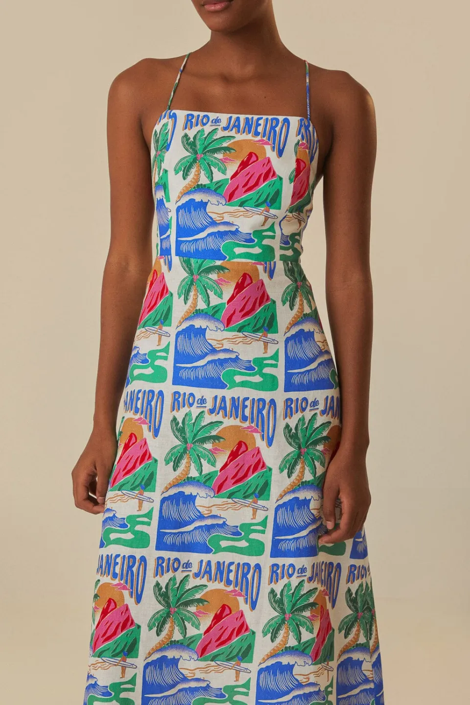 FARM Rio Off-White Carioca Posters Midi Dress Outlet