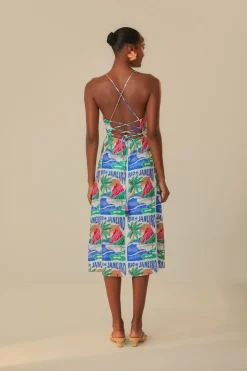FARM Rio Off-White Carioca Posters Midi Dress Outlet