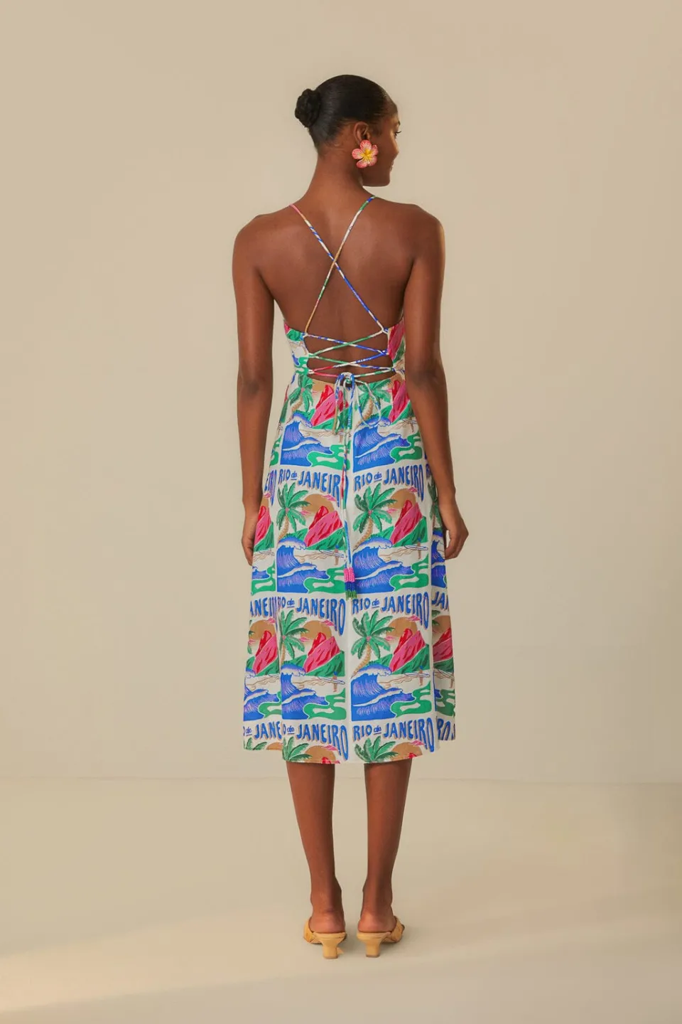 FARM Rio Off-White Carioca Posters Midi Dress Outlet