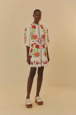 FARM Rio Off-White Embroidered Carmina Floral Short Sleeve Mini Dress Sale