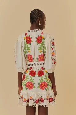 FARM Rio Off-White Embroidered Carmina Floral Short Sleeve Mini Dress Sale