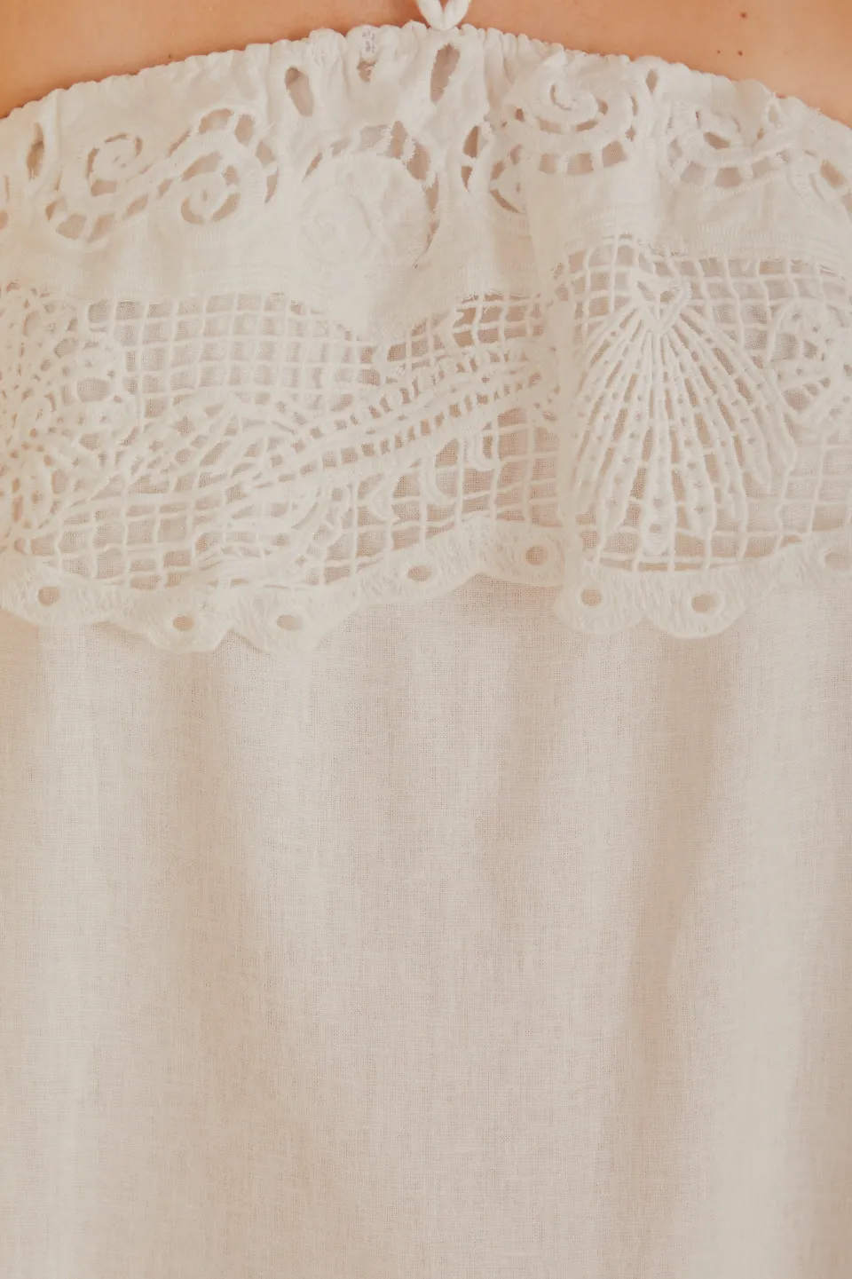FARM Rio Off-White Embroidered Guipure Euroflax™ Premium Linen Mini Dress Clearance