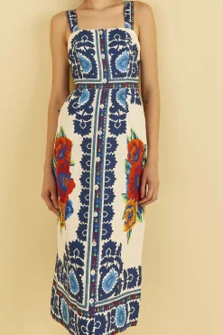 FARM Rio Off-White Flower Tapestry Midi Dress Online