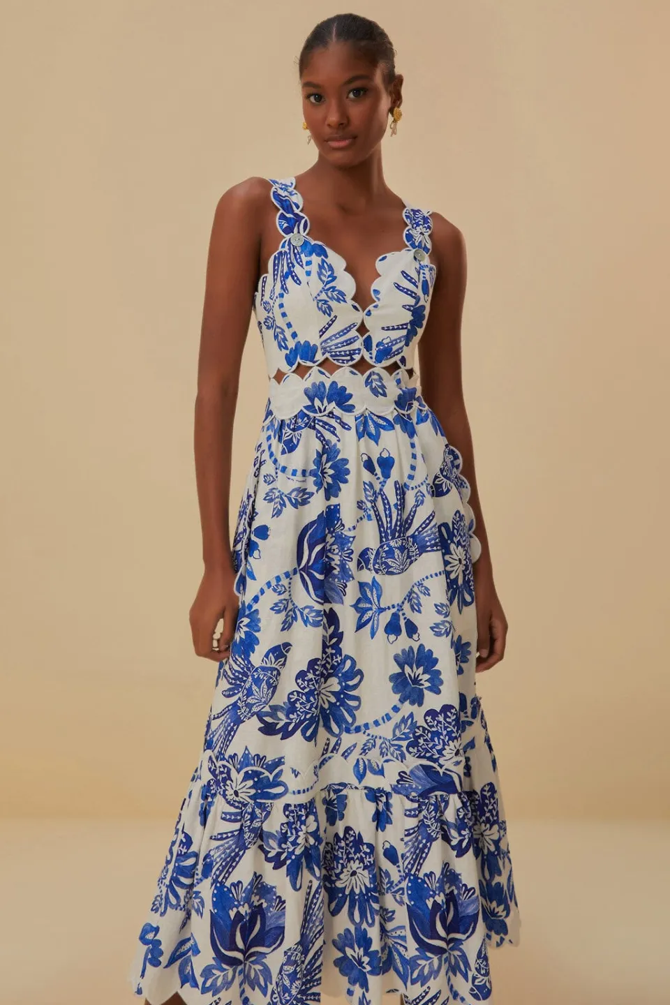 FARM Rio Off-White Flowerful Birds Lenzing™ Ecovero™ Euroflax™ Midi Dress Clearance