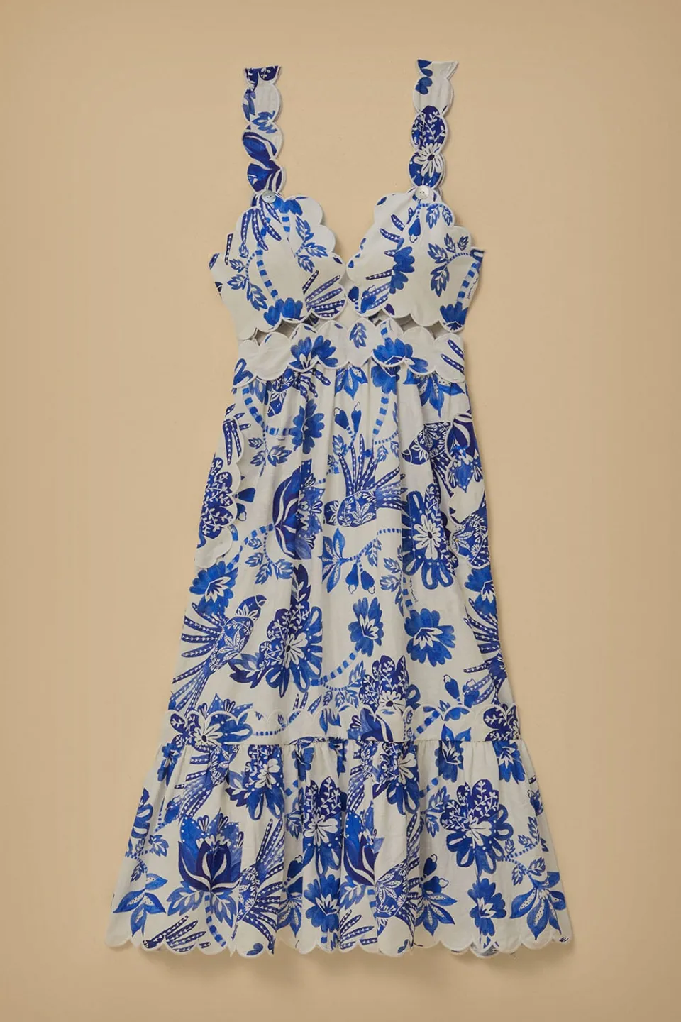 FARM Rio Off-White Flowerful Birds Lenzing™ Ecovero™ Euroflax™ Midi Dress Clearance