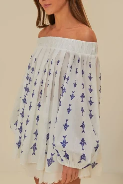 FARM Rio Off-White Graphic Fishes Off-Shoulder Blouse Sale