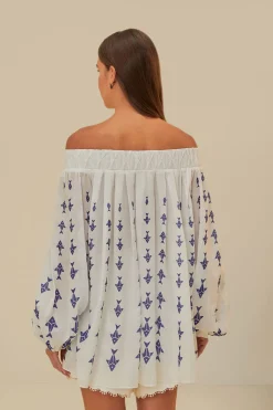 FARM Rio Off-White Graphic Fishes Off-Shoulder Blouse Sale
