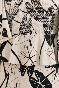FARM Rio Off-White Graphic Leaves Midi Dress