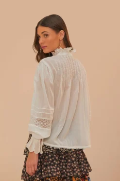 FARM Rio Off-White Long Sleeve Blouse Clearance