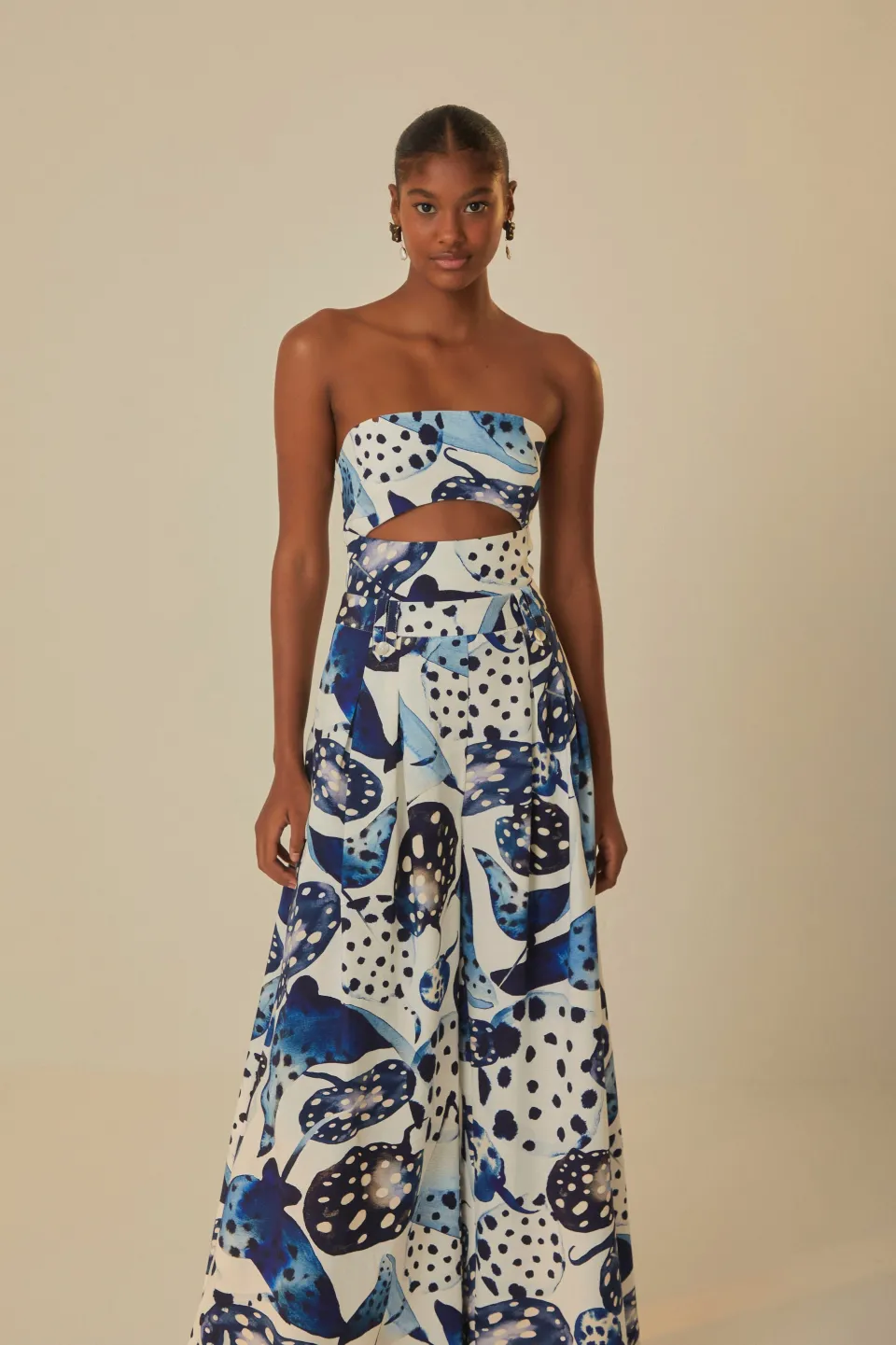 FARM Rio Off-White Mantas Strapless Maxi Jumpsuit New