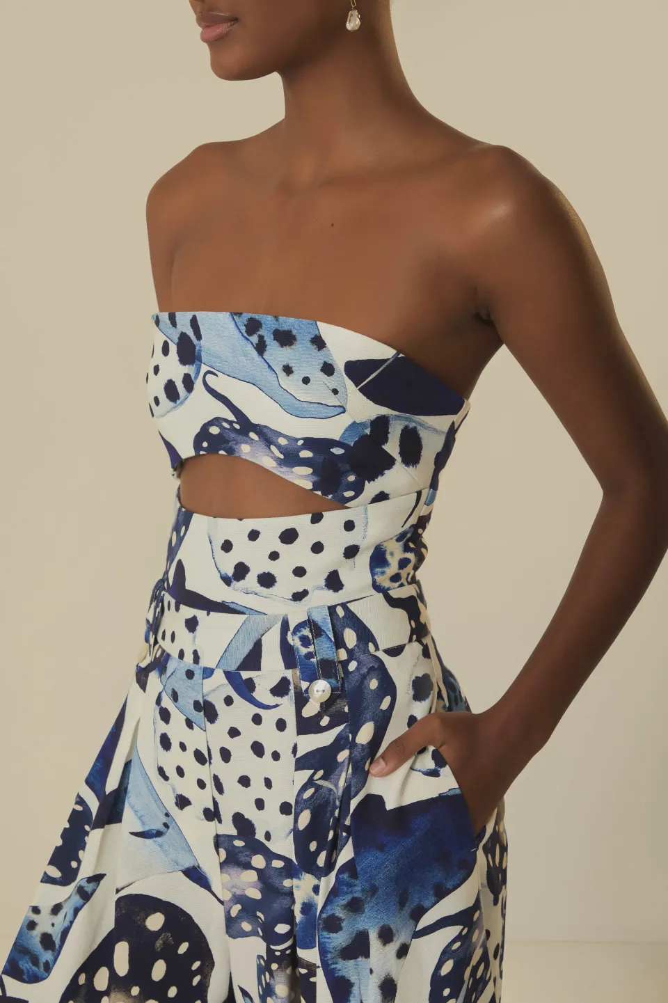 FARM Rio Off-White Mantas Strapless Maxi Jumpsuit New