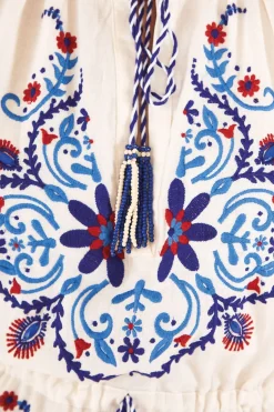 FARM Rio Off-White Navy Embroidered Midi Dress
