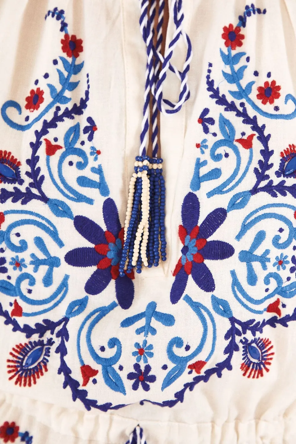 FARM Rio Off-White Navy Embroidered Midi Dress