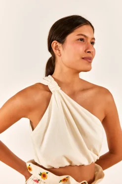FARM Rio Off-White One-Shoulder Knot Top Best