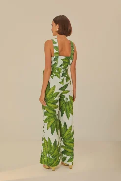 FARM Rio Off-White Palm Fan Jumpsuit Outlet