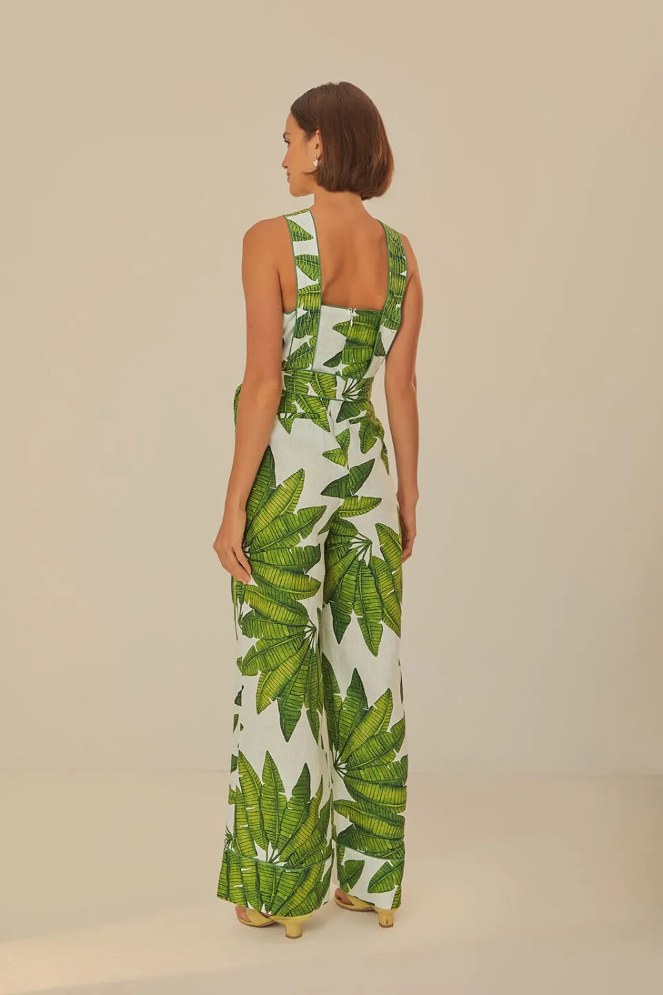 FARM Rio Off-White Palm Fan Jumpsuit Outlet