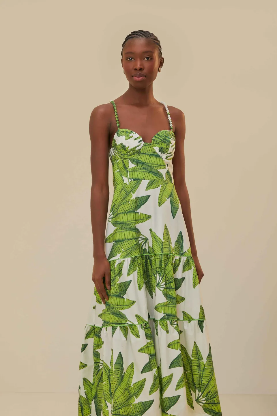 FARM Rio Off-White Palm Fan Midi Dress Online