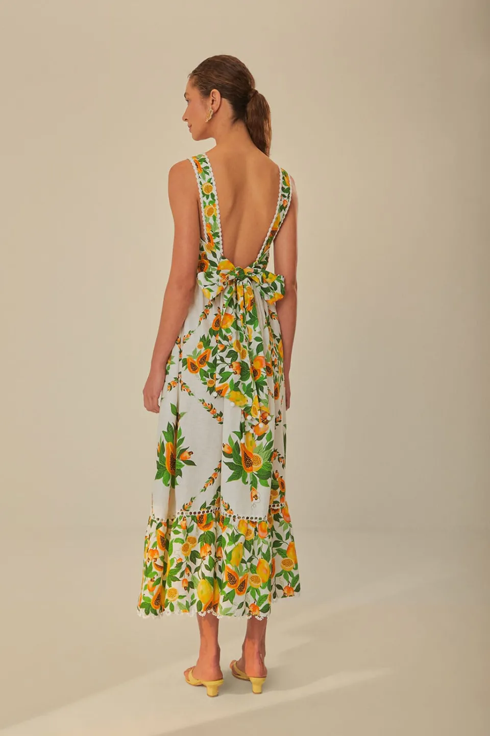 FARM Rio Off-White Papaya Salad Scarf LENZING™ ECOVERO™ Euroflax™ Maxi Dress Hot