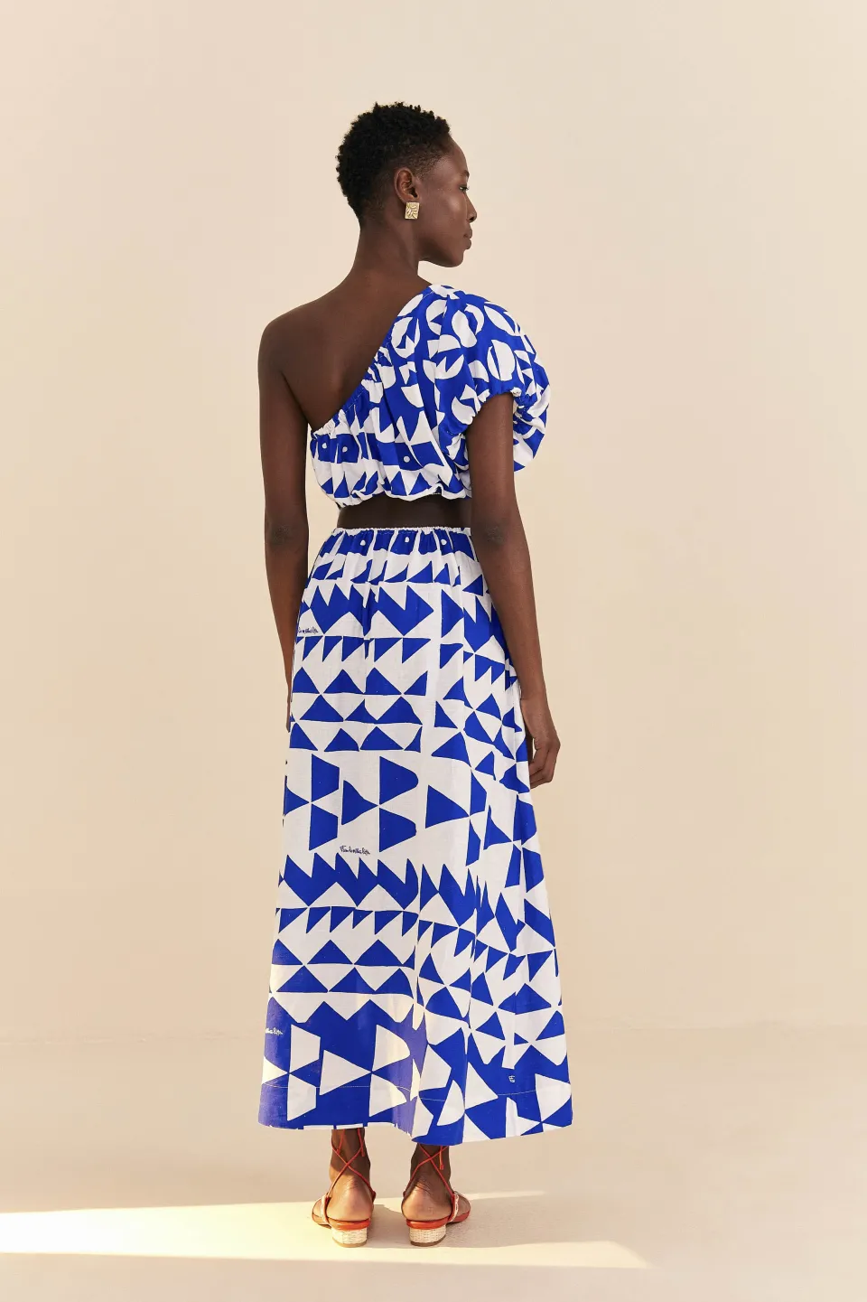 FARM Rio Off-White Pitta Tiles One-Shoulder Maxi Dress Clearance