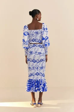 FARM Rio Off-White Pitta Waves Smocked Blouse Hot