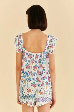 FARM Rio Off-White Romantic Bandanas Blouse New