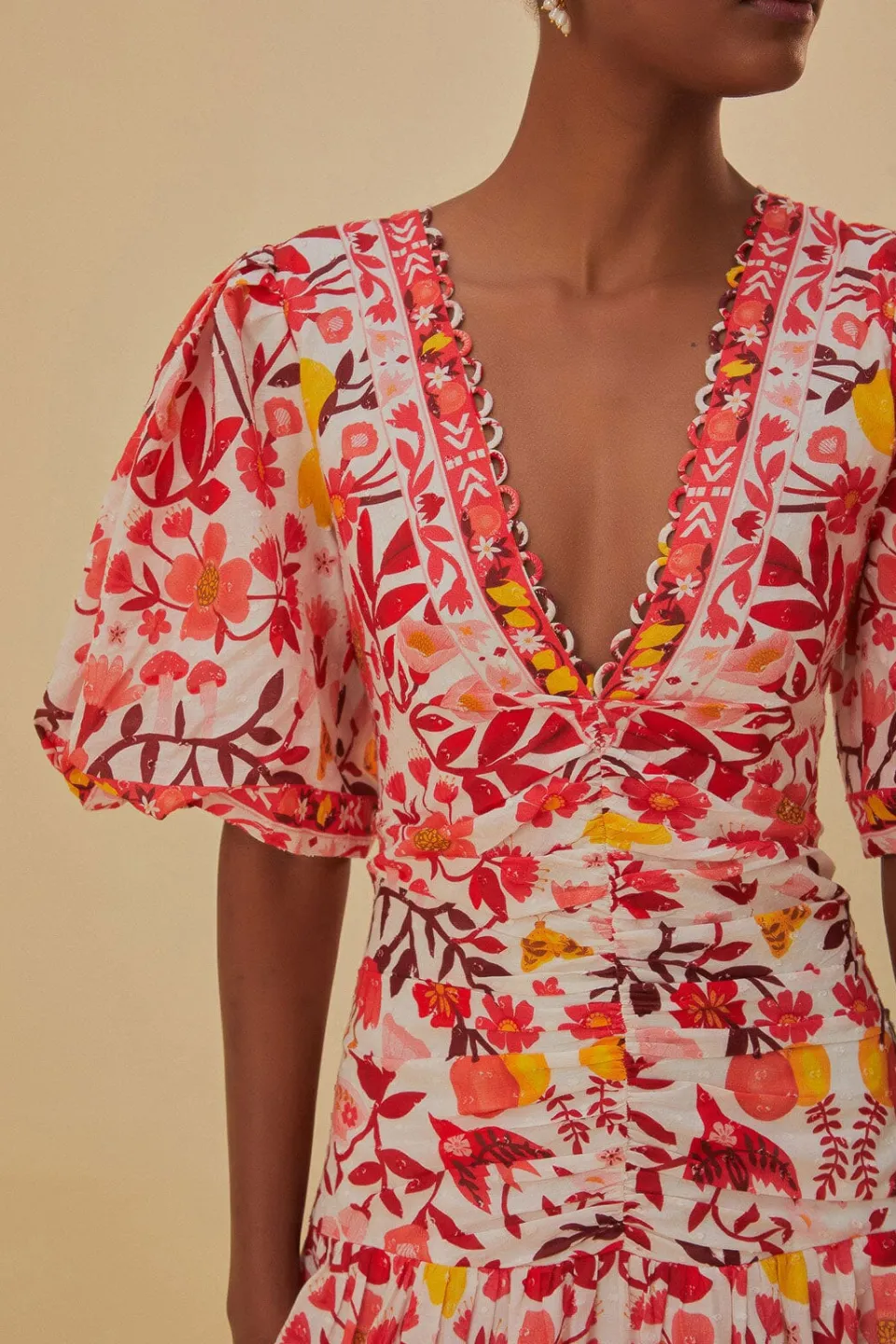 FARM Rio Off-White Romantic Orchard Short Sleeve Midi Dress Online