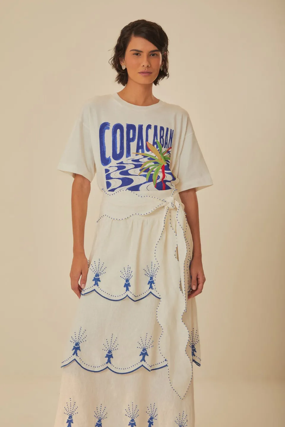 FARM Rio Off-White Sea Of Fish Embroidered Midi Skirt Sale