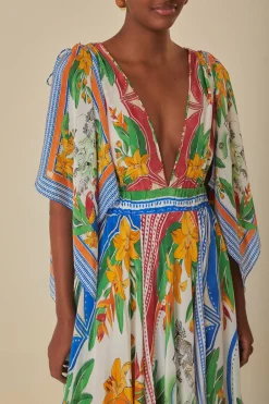 FARM Rio Off-White Tropical Destination Kimono Sleeve Midi Dress Best