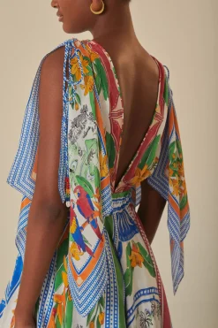 FARM Rio Off-White Tropical Destination Kimono Sleeve Midi Dress Best