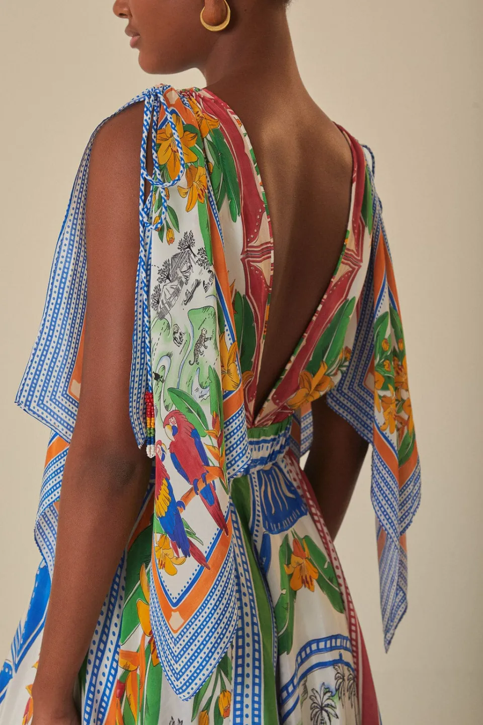 FARM Rio Off-White Tropical Destination Kimono Sleeve Midi Dress Best