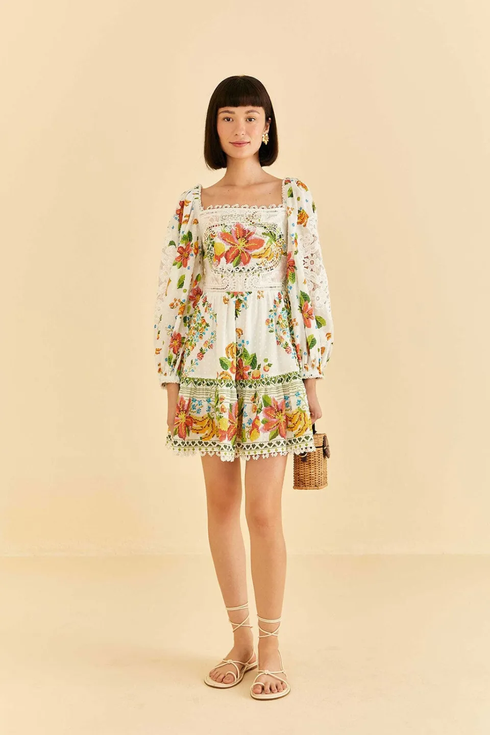 FARM Rio Off-White Tropical Romance Scarf Mini Dress
