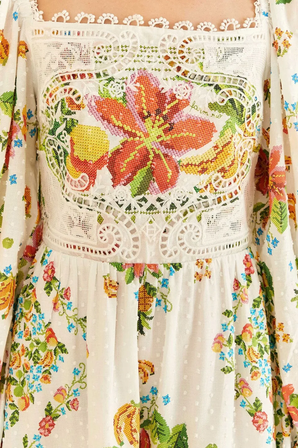 FARM Rio Off-White Tropical Romance Scarf Mini Dress