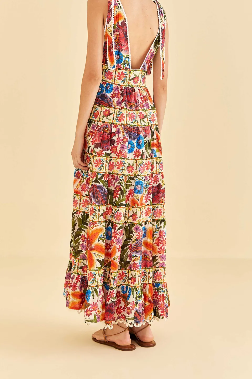 FARM Rio Off-White Tropical Yard Sleeveless Midi Dress