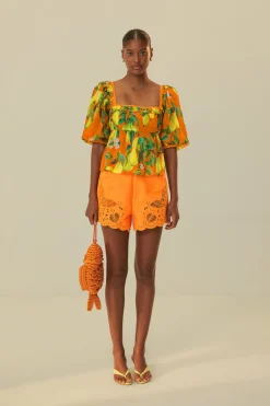 FARM Rio Orange Chic Pears Short Sleeve Blouse Sale