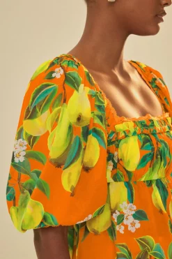 FARM Rio Orange Chic Pears Short Sleeve Blouse Sale