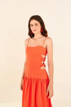 FARM Rio Orange Cut Out Midi Dress Outlet