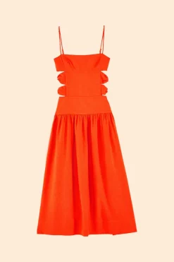FARM Rio Orange Cut Out Midi Dress Outlet