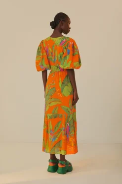 FARM Rio Orange Fresh Macaws Midi Dress Online