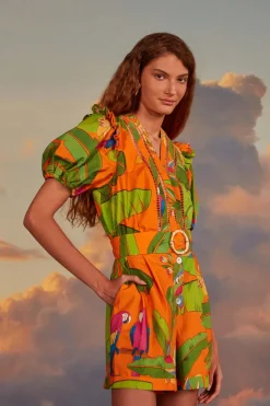 FARM Rio Orange Fresh Macaws Romper Hot