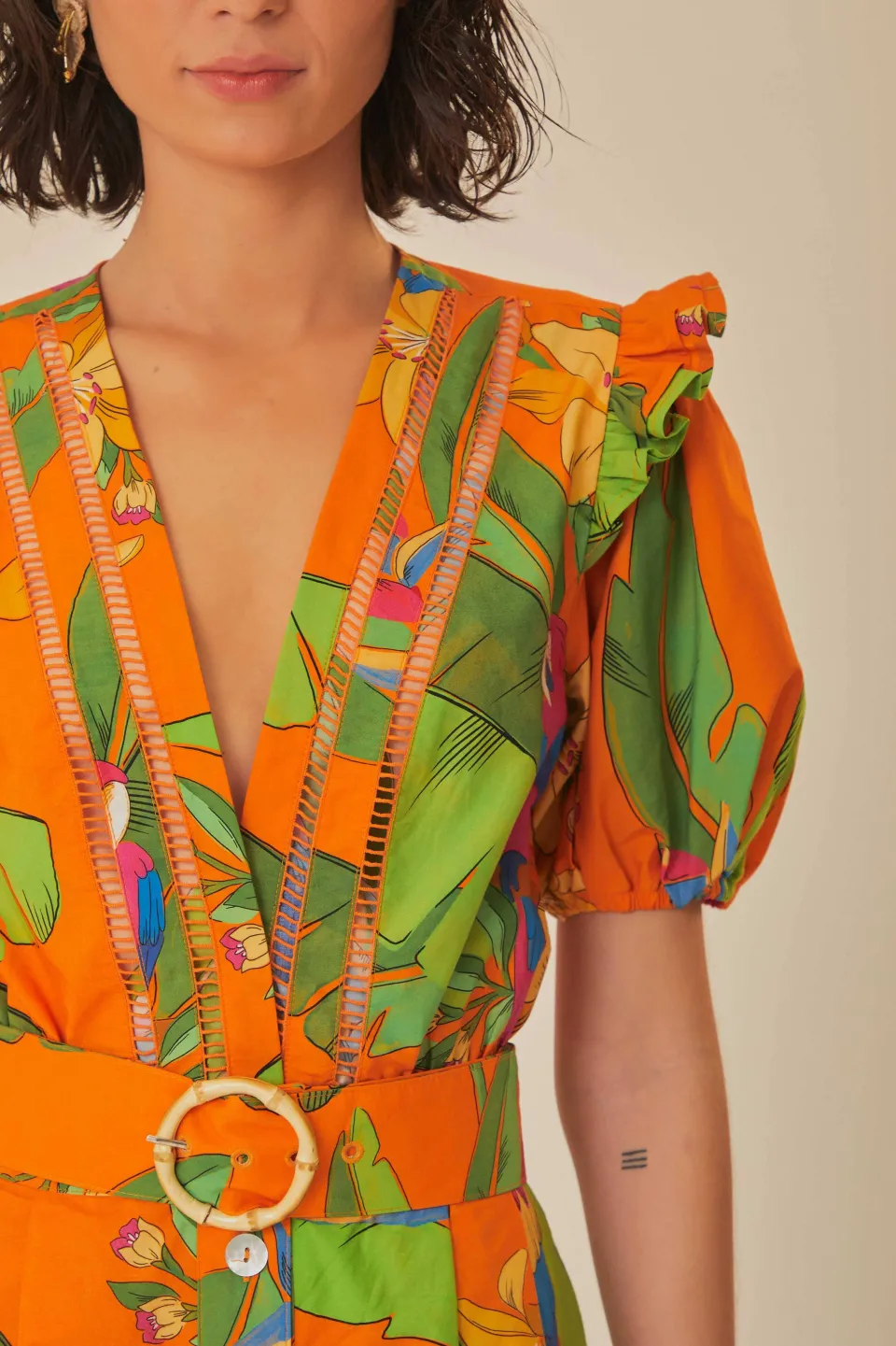 FARM Rio Orange Fresh Macaws Romper Hot