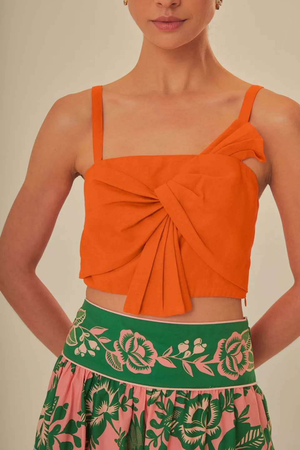 FARM Rio Orange Front Bow Top Discount