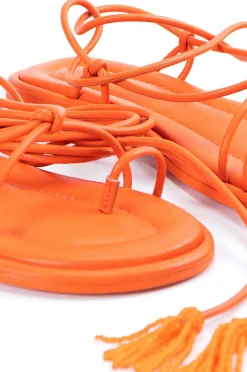 FARM Rio Orange Lace Up Flat Sandal New
