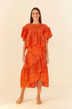 FARM Rio Orange Palm Tree Richelieu Blouse
