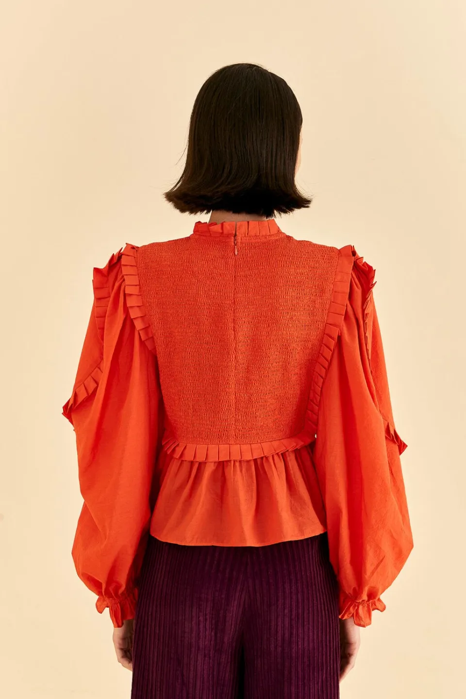 FARM Rio Orange Smocked Blouse Hot