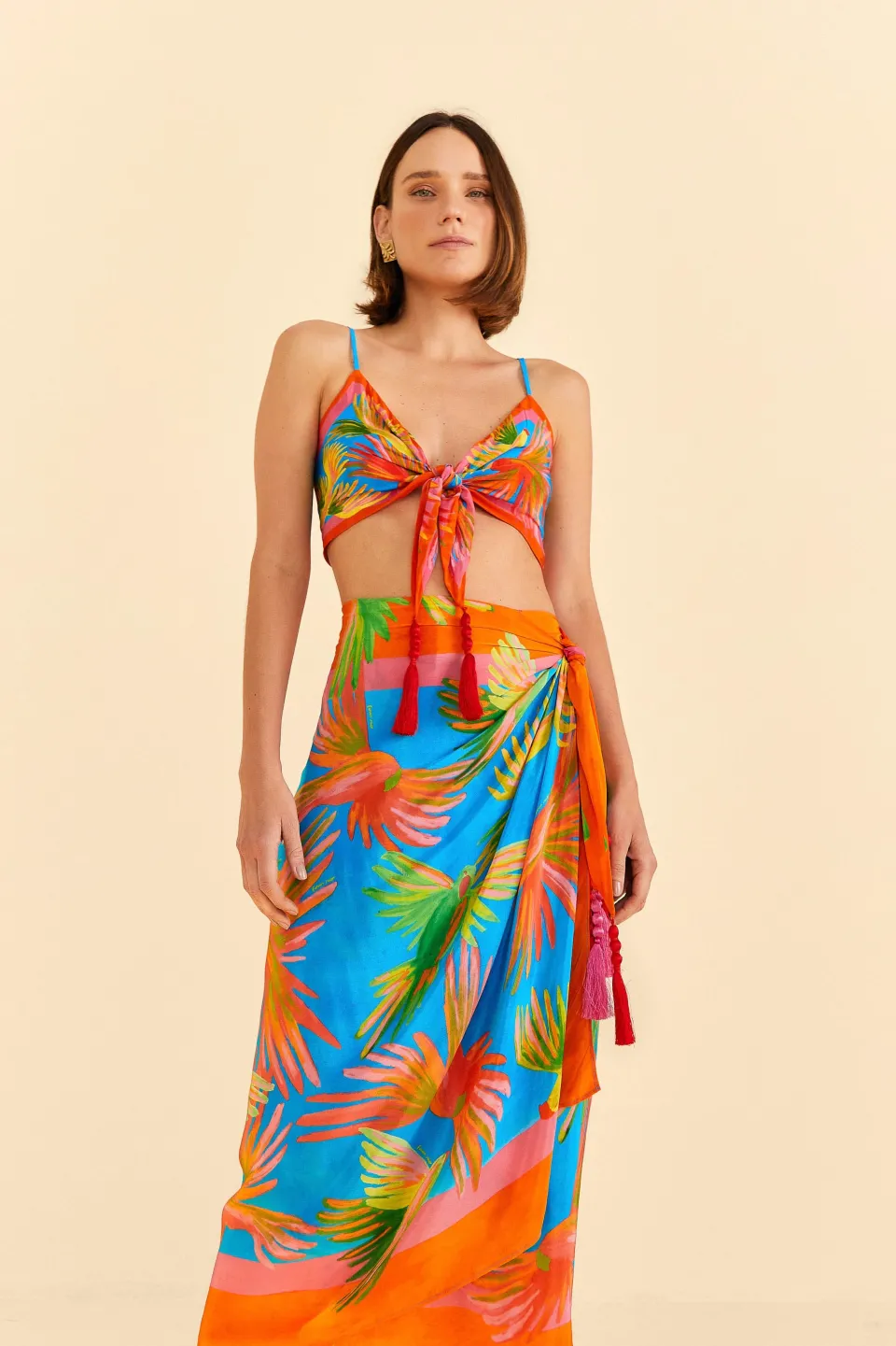 FARM Rio Painted Birds Scarf Midi Skirt Discount